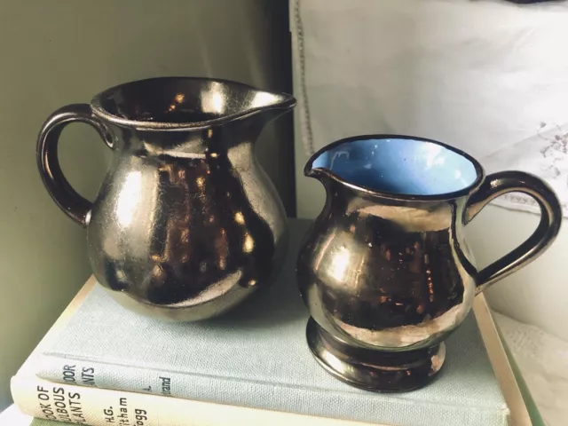 Creamer Jug Set Prinknash & Welsh Vintage Ceramic Bronze Metallic