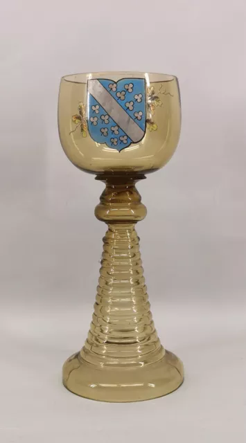 9135132 Pokal Großer Historismus-Römer mit Wappenmalerei 19.Jh. H27cm