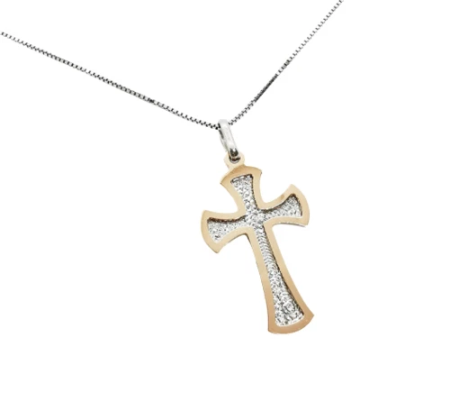 Collana Unisex Rosario Con Croce In Argento 925 Rodiato E Zirconi Bianchi - Gioiello Elegante In Astuccio