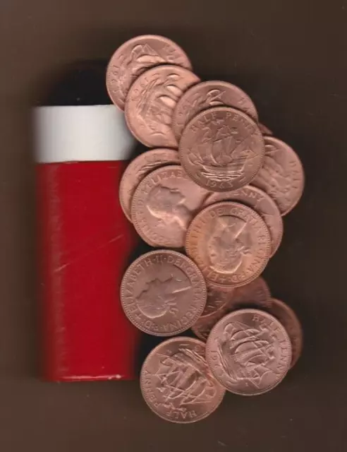 A Tube Of 50 Halfpenny Coins Dated 1963 Queen Elizabeth In Near Mint Condition