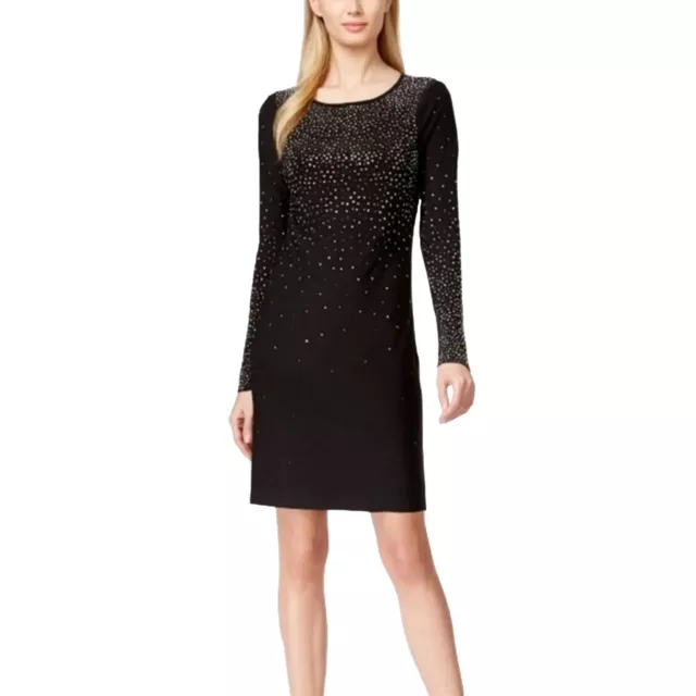 NWT CeCe by Cynthia Steffe black longsleeve dress w copper rhinestones