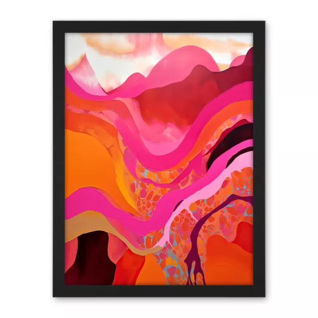 The Pink Mountains Abstract Painting Bright Vibrant Alps Framed Art 18x24