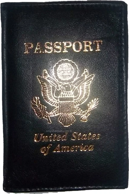 New USA Leather Passport cover; Black Unbranded passport and credit card case bn