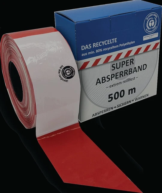 Absperrband L.500m B.80mm rot/weiß geblockt,recycelt 500m/Karton