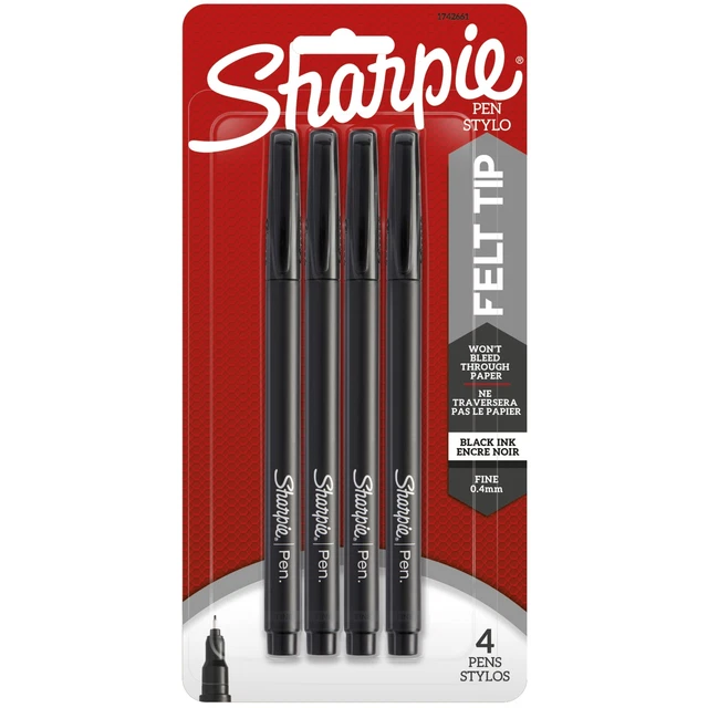 Sharpie Fine-Point Pens, Fine Point, 0.4 mm, Black Barrels, Black Ink, Pack Of