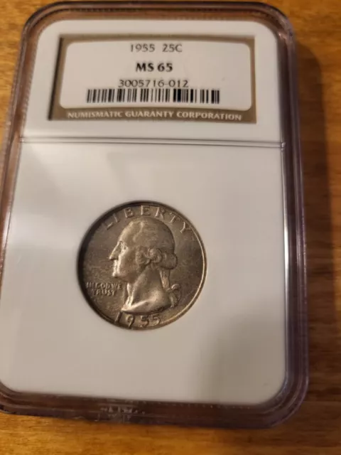 1955 (P) 25¢ Silver Washington Quarter ~ NGC: MS 65
