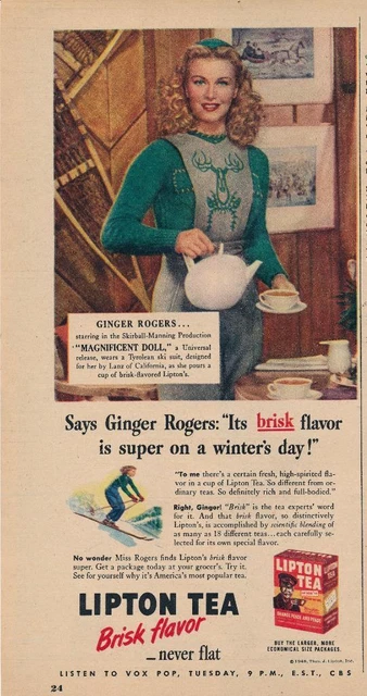 Magazine Ad - 1947 - Lipton Tea - Ginger Rogers