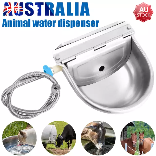 Stainless Steel Automatic Livestock Waterer Dispenser w/ Float Valve Water Hose