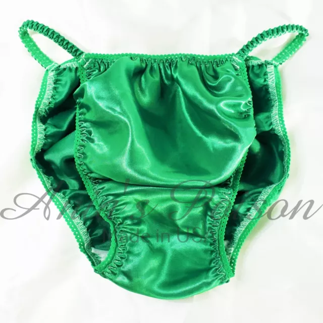 SISSY SATIN PANTIES for MEN - Green shiny wetlook string Bikini or bra ...