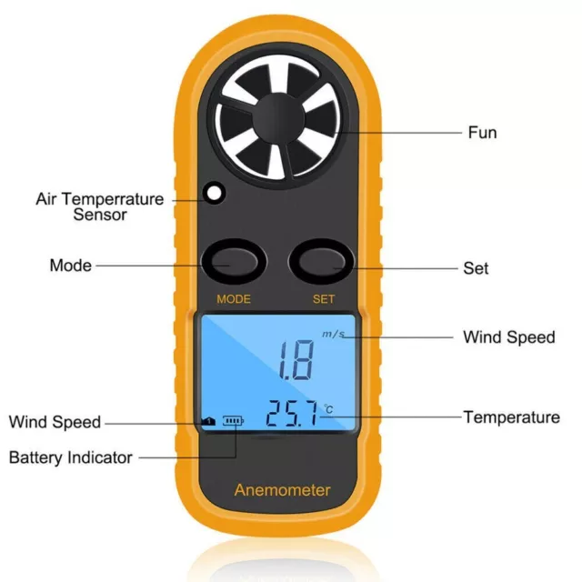 Handheld Anemometer Thermometer Digital LCD Air Wind Speed Velocity Gauge Meter 3