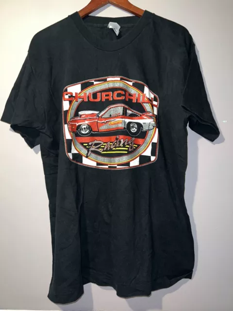 VINTAGE 1990 s BRIAN CHURCHILL DRAG RACING SHIRT PRO STOCK XL