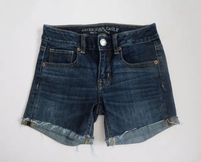 American Eagle Mujer Talla 00 Muy Elásticos Midi Cortado Jean Denim Pantalones