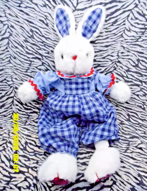 🦋 Doudou Peluche Jacadi Lapin Bleu Blanc Rouge Carreaux 40Cm Quasi Neuf Vintage