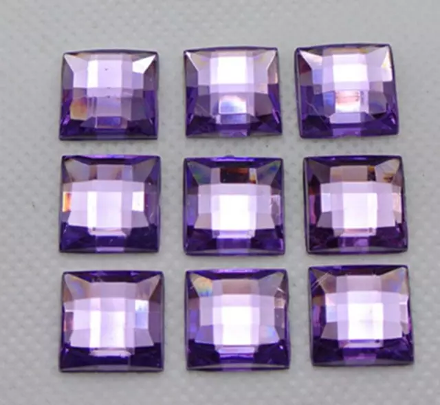 100 Purple Acrylic Flatback Faceted Square Rhinestone Gems 12X12mm No Hole