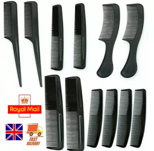 12 x Assorted Black Comb Set Hair Styling Hairdressing Salon Barbers Women Men