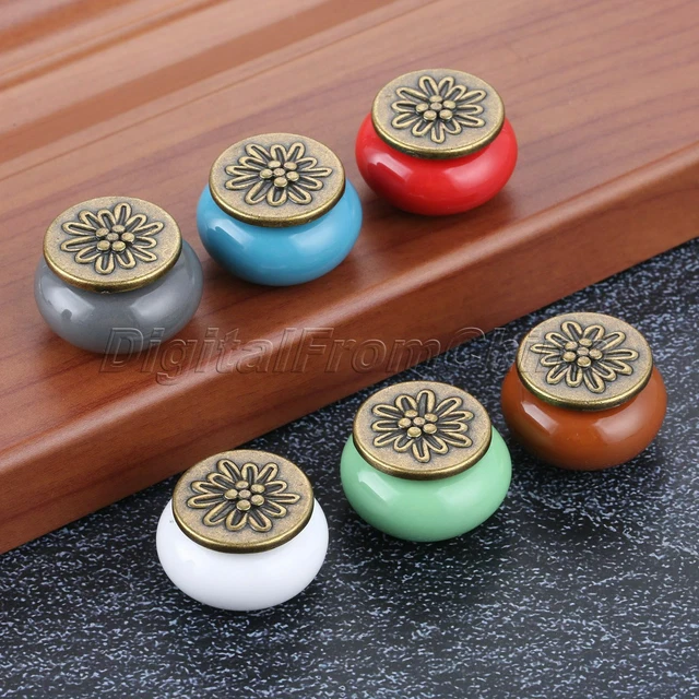 Ceramic Alloy Door Knobs Cabinet Drawer Wardrobe Cupboard Kitchen Pulls Handle