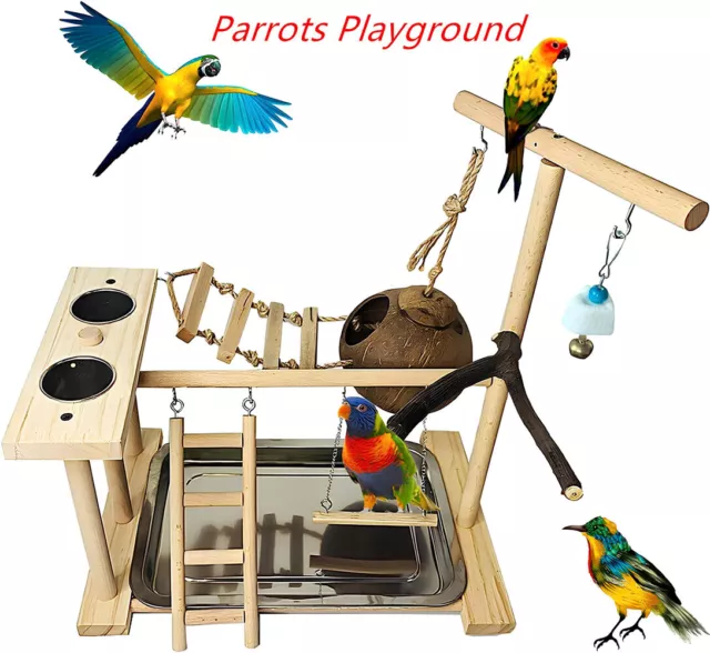 Bird Playground Parrots Playstand Natural Wood Perch Gym Playpen Parakeet Nest