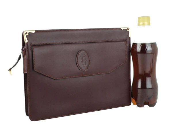Auth CARTIER Mastline Bordeaux Leather Clutch Bag Hand Bag Accessories Bag Used