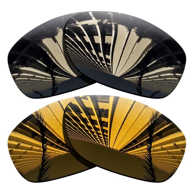 2 Pairs Polarized Replacement Lenses For-Oakley Pit Bull-Black Grey+Copper Gold