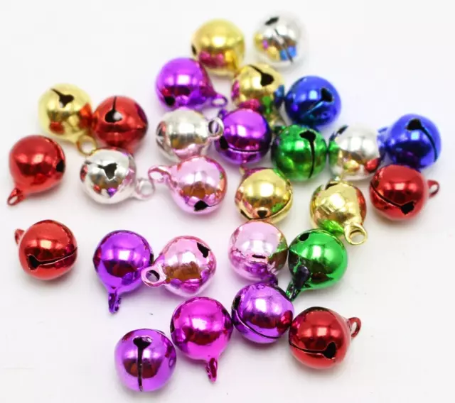 100 JINGLE BELLS~Christmas Mixed Colors~Beads Charms 8mm Decoration DIY Craft