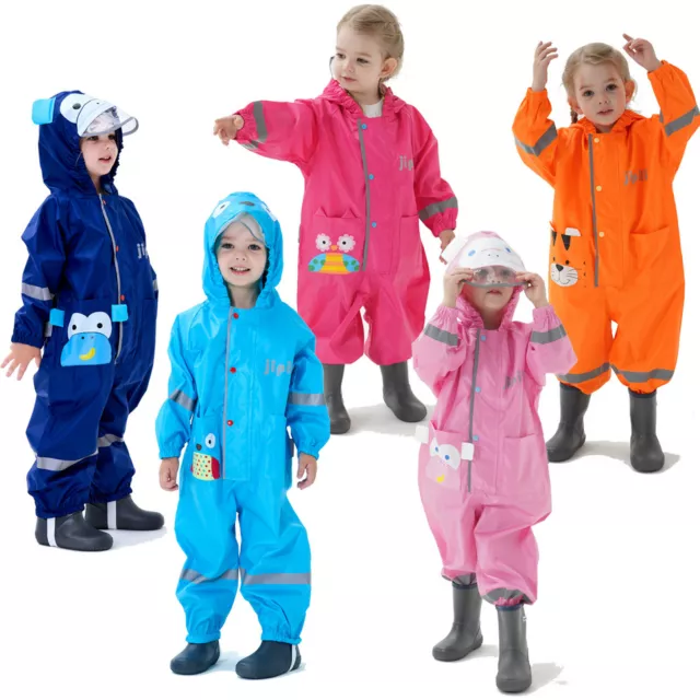 Unisex Kids Hooded Jacket Rain Coat Wind Waterproof Raincoat For Girl Boy Mask U