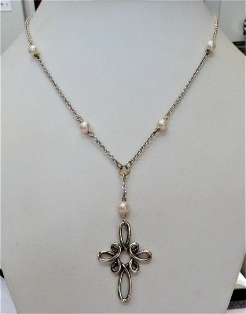 JAMES AVERY RETIRED Sterling Silver Cross Of Loops Cultured Pearls