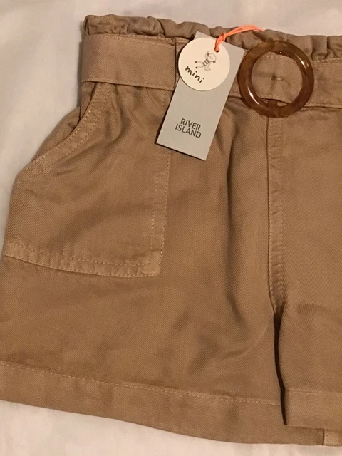 River island mini girls aged 3-4 years stone paperbag buckle belted shorts set 7