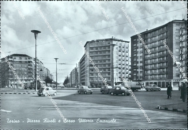 cg334 cartolina torino citta' piazza rivoli e corso vittorio emanuele piemonte