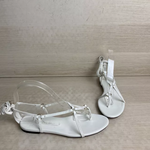 3.1 Phillip Lim White Leather Open Toe Ankle Wrap Gladiator Sandals, Size 37