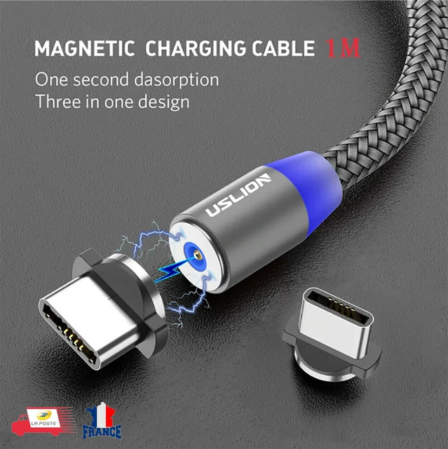 USB TYPE C LED Câble de Charge Rapide magnétique 1M cordon USB USLION