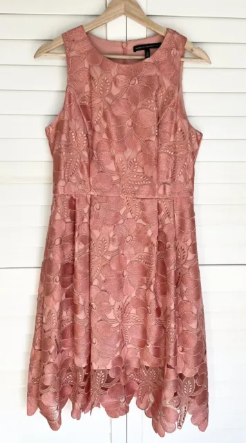 White House Black Market Tonal Lace Fit and Flare Pink Dress Size 8