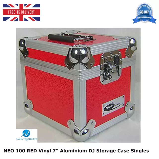 1 x étui de transport de rangement DJ en aluminium NEO ROUGE contient 100 vinyles 7 pouces disques uniques QG
