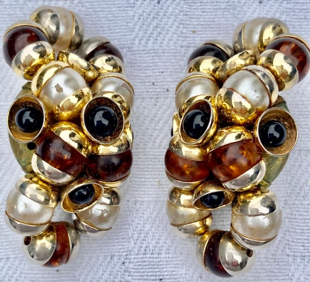 Boucles D'oreilles Art Déco Louis Rousselet - Années 40/50 - Pâte De Verre Caramel - Très Bon état