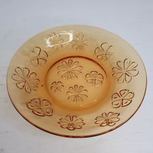 Vtg Floral   Brown  Glass Dish Bowl Vereco France 20.5 cm Wide 3.5 Tall