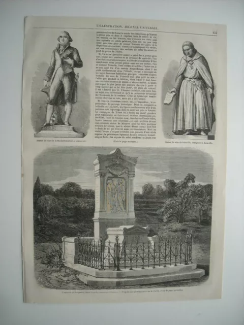 Gravure 1861. Tombeau De Jacquard, A Oullins. La Rochefoucauld A Liancourt. Sire