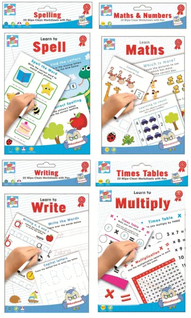 Childrens Educational Wipe Clean Learn To Books Maths Writing School Worksheets