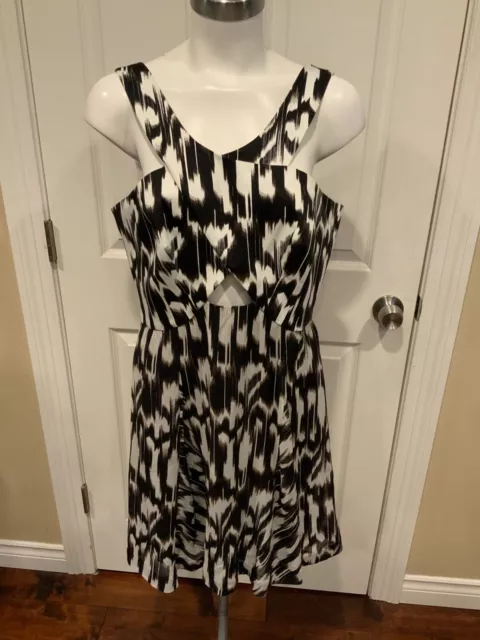 Trina Turk Brown & White Geometric Fit & Flare Dress, Size 12 NWT!