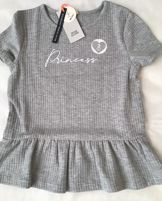 Set di peplum a costine principessa grigio River Island età 3-4 anni nuovo con etichette 3