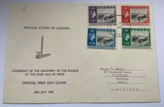 1962 UGANDA FIRST DAY COVER 1962 CENTENARY of DISCOVERY OF SOURCE OF NILE