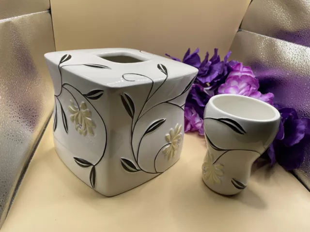 2 Pc Sheree- Porcelain Bath Tissue Box Cover & Matching Cup (sm Touch Up)