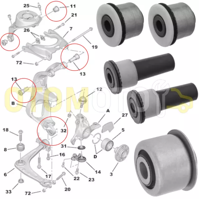 Peugeot 407 508 Articulation Silentbloc Silent Bloc Support Pivot Fusee 5 Pieces