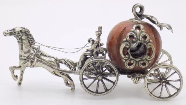 Vintage Italian Handmade Genuine Silver & Wood Cinderella Carriage Figurine