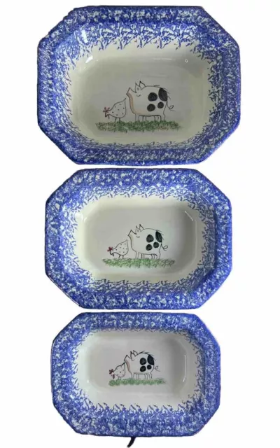 MOLLY DALLAS Serving Dishes Lot Of 3 Spatter Ware Blue