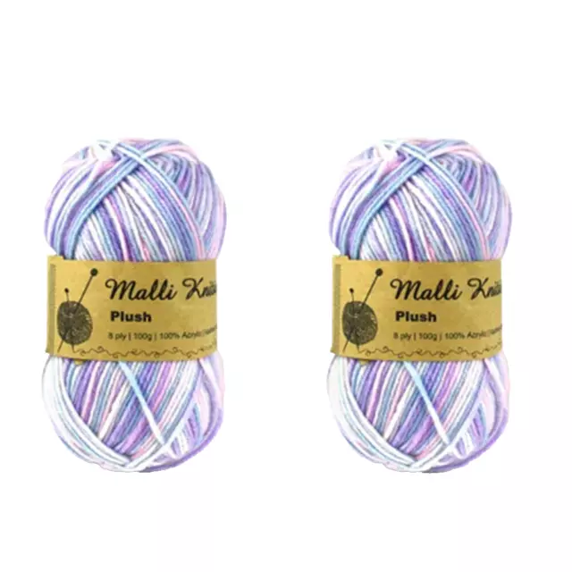 2 x 100g Plush Multi Colour 100% 8ply Acrylic Knitting Yarn Thread Soft Craft