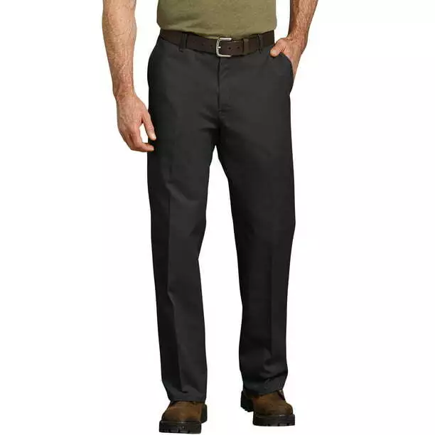 Genuine Dickies Mens Black Relaxed Fit Straight Leg Flat Front Flex Pant