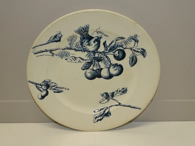 Assiette Ancienne Grigny Terre De Feu – Décor Oiseaux Et Bateaux, Ref 4