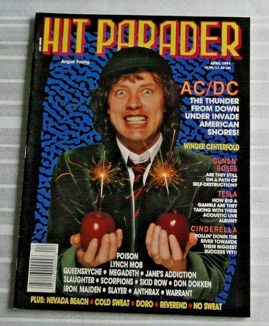 VINTAGE MAGAZINE HIT Parader 1991 AC/DC Guns N' Roses Poison Tesla ...