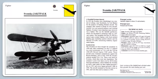 Svenska Jaktfalk - Fighter - Warplanes Collectors Club Card