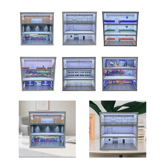Vitrine diorama 1/18 pour miniature Parking couvert avec éclairage Qualité premium