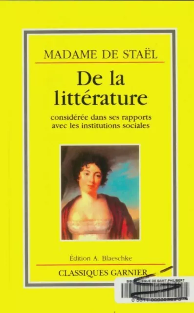 3565440 - De la littérature considérée dans ses rapports avec les institutions s